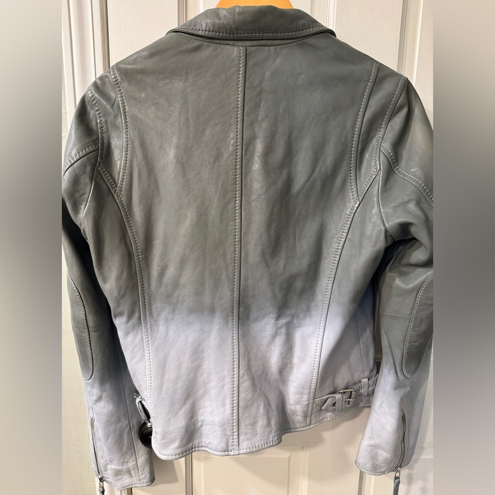 MAURITIUS Debbie RF Leather Jacket Ombre Sage Green White Large boho biker - Picture 3 of 16